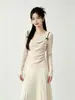 Camisola de estilo coreano con lazo dulce, top de punto falso dos piezas para mujer, nuevo top ajustado de cuello oscilante para principios de otoño de 2026