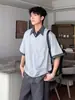 Camisa Patchwork Gris Retro de Dos Piezas Falsas con Cuello, Camisa Polo de Manga Corta para Hombre, Estilo Americano de Verano de Media Manga, Estilo Old Money de Media Manga