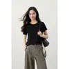 Fresco e Refrescante~Camiseta Nuvem com Gola Crescente Sedosa Infinita e Ombros Normais, Camiseta de Linho Liocel para Mulheres, Novo Modelo 26 H032304