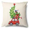 Productos para el Hogar Transfronterizos Amazon Funda de Almohada Navideña Papá Noel Árbol Sofá Funda de Almohada de Lino Funda de Almohada
