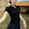 9805 # Nueva camiseta de manga corta de retazos con cuello polo versátil de verano para mujer, corte ajustado con almohadilla fija en el pecho, top corto