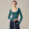 Nueva Ropa de Yoga Cruzada de Manga Larga para Otoño e Invierno con Copa Top Deportivo Ajustado de Secado Rápido Camiseta de Running Fitness