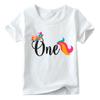 Camiseta infantil de manga corta con estampado digital de unicornio para cumpleaños.