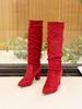 24 Comércio Exterior plus size Mulheres Pontiagudo Um Pedal Camurça Moda Salto Grosso Botas de Salto Alto Moda Confortável Botas Femininas em estoque