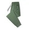 Calças Pretas de Secagem Rápida no Atacado, Calças de Seda Gelada, Calças Casuais Finas de Verão, Calças Esportivas Largas Elásticas de Jogger, Tamanho Grande