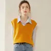 Colete de Cashmere Liso Feminino Gola V Sem Mangas Cardigan Peça de Exterior Suéter Estiloso Versátil
