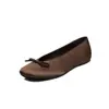 Sapatos baixos de cetim de seda para mulheres, sapatos de salto baixo, novo estilo coreano de outono, cor sólida, bico redondo, sapatos boneca com laço, sapatos de vovó para mulheres
