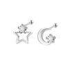 Pendientes de plata de ley S999 con forma de estrella, luna y diamante, con rosca para levantar la oreja, asimétricos, con forma de hueso