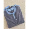 Cárdigan 100% lana merino australiana para mujer, cuello redondo, suéter abrigo de dos piezas simulado, bloques de color, tejido de cachemir moderno estilo coreano