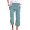 Calça Cropped Amazon Cross-Border Sorteio Cordão Algodão Linho Solta Reta Bolsos Botões Conformidade Cross-Border Pequena Quantidade