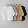 82609 Camisa de Algodón Gasa de Doble Capa con Bolsillo y Cuello Mao de Manga Media para Mujer 2026 Nuevo Top Blusa Casual de Verano