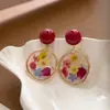 Brincos de Gota de Óleo com Flores Secas Vintage Estilo Francês para Mulheres, Brincos de Menina Pastoral Âmbar de Nicho, Presilhas de Orelha Espiral de Mosquito, Acessórios de Orelha
