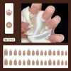 Uñas Postizas Dulces y Juveniles Color Rosa Claro con Puntos Marrones Estilo Francés, 30 Piezas, Desmontables y Usables