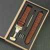 Estuche de Regalo con Correa de Reloj de Cuero de Vaca de Doble Cara con Patrón de Bambú y Textura de Cocodrilo, Hebilla de Mariposa y Kit de Herramientas para Reemplazo de Correa de Reloj