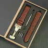 Correa de Reloj de Cuero Genuino de Primera Capa, Unisex, Correa de Cuero Puro con Hebilla de Mariposa de Doble Botón, Modelo Nuevo en Caja de Madera