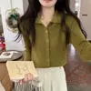 Tecido de fio fiado no núcleo, gola de polo, suéter de malha canelada abotoado, blusa de manga longa para usar em camadas no outono e inverno, cardigã feminino
