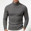 Suéter de tricô masculino plus size com gola alta e mangas compridas, disponível para envio internacional, estilo europeu e americano, quente, cor sólida, com trança, camisa básica