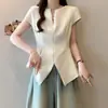 Moda Femenina Tallas Grandes Verano 2026 Elegante Ceñidor de Cintura Adelgazante Abertura Única Camiseta Top Irregular