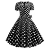 L 6002 Vestido Retro de los años 50 para Mujer Amazon Hepburn Cuello Cuadrado Manga Corta Color Natural Cinturón Ceñido a la Cintura Dobladillo Ancho Lunares