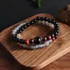 Nova Pulseira Estilo Chinês Círculo Duplo Sândalo Ágata Cinza Ágata Vermelha Jade Maçã Pulseira de Mão Dupla Moda Versátil Masculino e Feminino