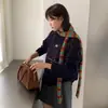 Cachecol de Lã Tricotado Design Coreano Estreito Menina Picante para Mulheres Outono e Inverno Color-Block Listrado Decorativo Longo Aquecedor de Pescoço