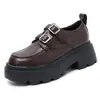Zapatos de cuero con suela gruesa para mujer, mocasines de estilo británico de doble abotonadura, populares en línea, zapatos para aumentar la altura, Primavera 2020