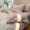 Juego de cuatro piezas de gasa de doble capa 100% algodón estilo francés grado A, 60 unidades, juego de ropa de cama de tres piezas de gasa de algodón fresca y suave