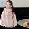 Cárdigan sudadera de moda y con estilo con estampado de letras, nuevo modelo de primavera y otoño para niños mayores, chaqueta con capucha de retazos con bonito ribete de encaje