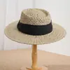 Novo Estilo Chapéu de Palha Estilo Resort Francês para Mulheres, Proteção Solar de Verão, Chapéu de Aba Larga com Topo Plano, Chapéu de Praia para Beira-Mar, Chapéu Trançado