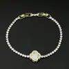 Nuevo Pulsera de Broche de Cuatro Hojas Redondo Completamente Diamantado Micro Pavé de Circonita Cadena de Tenis Diseño de Nicho