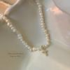 Collar de perlas de agua dulce con forma barroca, temperamento, moda, cadena de cuello de grano pequeño, cadena de clavícula cruzada con microincrustaciones de circonitas