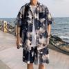 2024 Nuevo Verano Seda de Hielo Plisado Manga Corta Shorts Hombres Tie-Dye Tendencia Nuevo Traje Casual Chino Todas las Combinaciones Tendencia