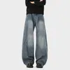 Jeans Retro Americanos Lavados con Parches Curvos para Hombres y Mujeres, Pantalones de Pierna Ancha Acampanados de Peso Pesado, Holgados, Negros, de Largo hasta el Suelo