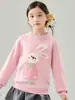 Suéter de Lana 100% para Niños, Lindo Suéter Jacquard de Conejo de Dibujos Animados para Niñas, Camiseta Base de Punto Grueso de Cuello Medio Alto