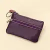Billetera pequeña de color sólido de piel de vaca de capa superior, monedero portátil, mini ultra-delgada de cuero con cremallera, monedero para mujer, venta directa de fábrica