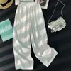 Foto real calça feminina com renda branca na parte de trás 2026 nova folgada casual reta perna larga calça comprida verão