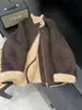 Estilo Coreano Cuello Alto Cuero y Lana Integrados Cordero Cordero Chaqueta Corta Mujer 2026 Otoño Nuevo Estilo Chaqueta Exquisita de Moda