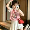 Camiseta Trendy de Manga Corta con Bloques de Color Estilo Coreano para Niños y Niñas, Top de Algodón de Verano con Cuello Redondo y Costuras Visibles para Niños Mayores