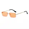 Nuevas gafas de sol sin montura de moda, montura metálica cuadrada pequeña de moda, gafas de sol para mujer estilo Hong Kong, gafas populares personalizadas transfronterizas