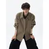 Camisa de trabalho de manga comprida desconstruída estilo americano com tachas para homens, design moderno de outono, jaqueta de camisa casual