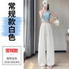 Calças Retas Casuais de Linho Lyocell Tencel Femininas Cintura Alta Botões Respirável Versátil Simples Relaxadas Pernas Largas