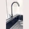 Torneira de Cozinha com Água Quente e Fria para Uso Doméstico, Pia de Lavatório, Torneira Universal Rotativa de Aço Inoxidável com Curva Grande Anti-respingo