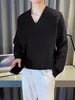 Nueva colección otoño/invierno 2025: Suéter tejido casual retro americano, de corte relajado y cuello en V, prenda exterior de color liso para hombre