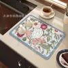 Tapete Drenante para Cozinha Temu Transfronteiriço Levemente Luxuoso Floral de Terra de Diatomáceas, Tapete Protetor Absorvente de Água Anti-Escaldante Isolante Térmico para Bancada Doméstica