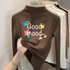Camiseta básica para niña DeRong, estilo otoño/invierno, top casual estampado de cuello alto medio, prenda interior de manga larga para otoño e invierno