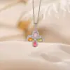 Pendente Prata Yilu Cor Turmalina Prata de Lei S925 Formato Trevo Gota D'água Incrustado Super Brilhante Luxo Prata Dropshipping