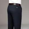 Pantalones Casuales Elásticos de Edad Media para Hombre de Tencel Suaves Anti-Arrugas Pantalones de Oficina de Calidad Rectos de Negocios Largos