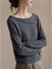 Suéter tejido de un solo hombro color albaricoque suave estilo francés para mujer, diseño de otoño, nicho, adelgazante, top básico de manga larga