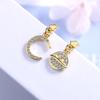 Pendientes de Luna Planeta Incrustados de Diamantes para Mujer Estrellas Pentagonales Simples Versátiles Diseño Asimétrico Pendientes Cortos Pendientes