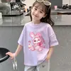 Camiseta de Manga Corta de Algodón Puro para Niñas Verano Nuevo Estilo Coreano Dibujos Animados Moda Tendencia Verano para Niños Mayores